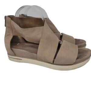 Eileen Fisher Ankle Strap Adjustable Boost Wedge Tan Flatform Sandals Size 10